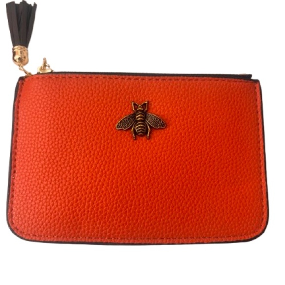 🧡🐝 New Never Used Orange Leather Wallet with Bee Accent✨